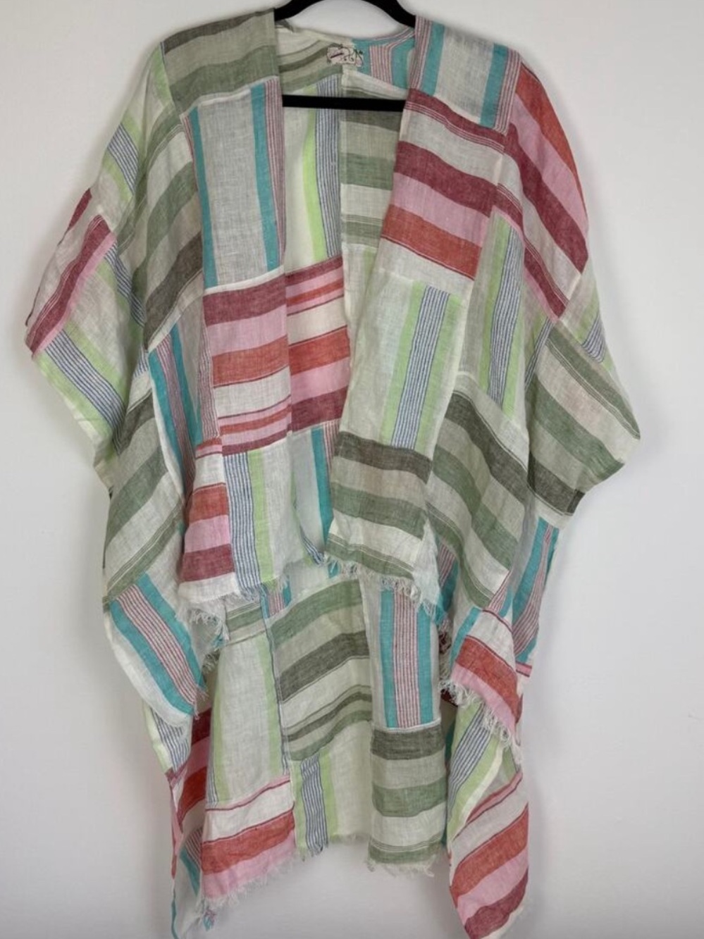 NWOT FREE PEOPLE sail away linen patchwork pastel Striped kimono Cover-Up OS - Picture 3 of 7